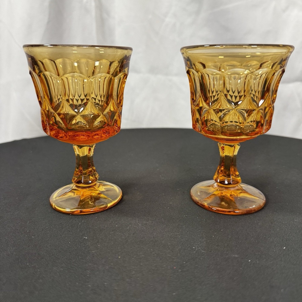 (2) VTG Noritake‎ Perspective Amber Water, Small Goblet Glasses, Orange Glass
